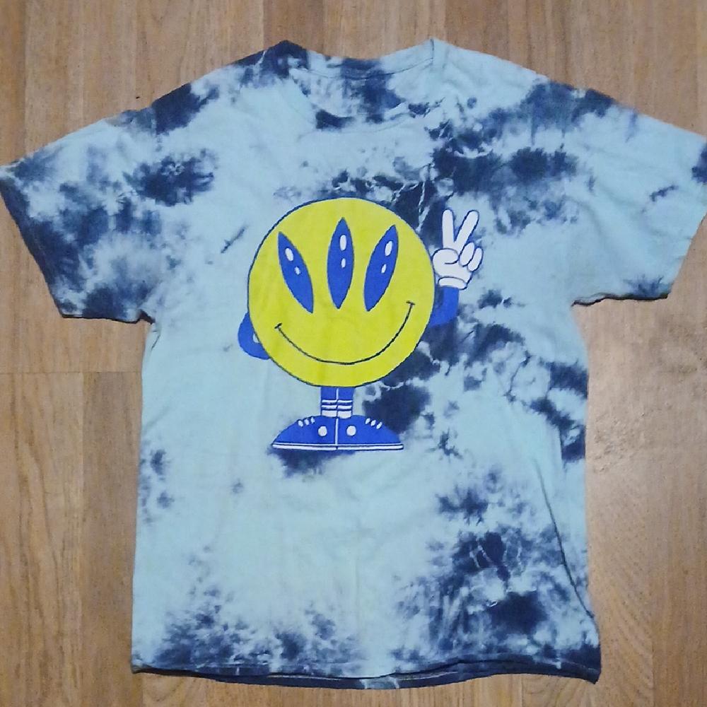 Alab Vintage Alien Tie-Dye Smiley Face T-Shirt(I come in peace )